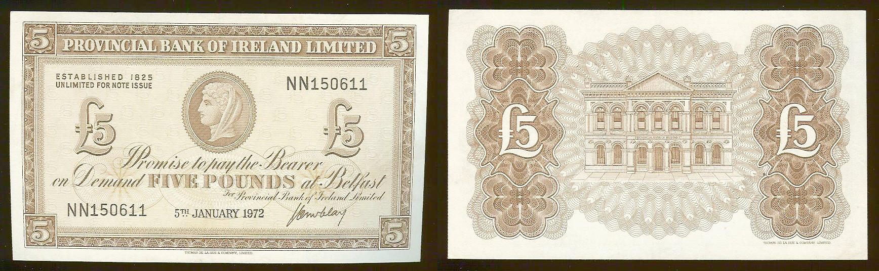Northern Ireland £5  5.1.1972 Unc